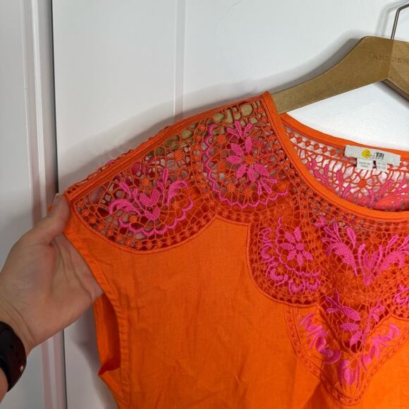 Boden Fleur Orange Pink 100% Linen Pockets Mini Dress Sundress Size 10 - Picture 4 of 7